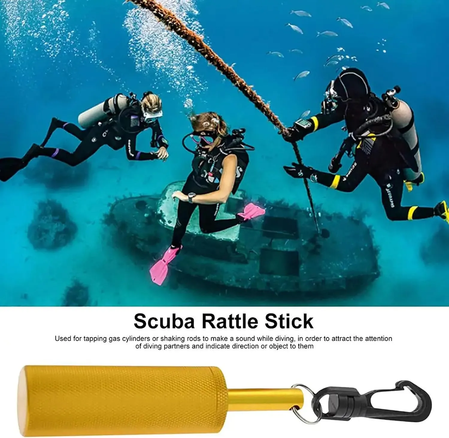 WYYHAA Scuba Diving Stick, Aluminum Alloy Diving Rattle, 360° Diving Pointer with Clip for Underwater Shaker Noise Maker Snorkeling