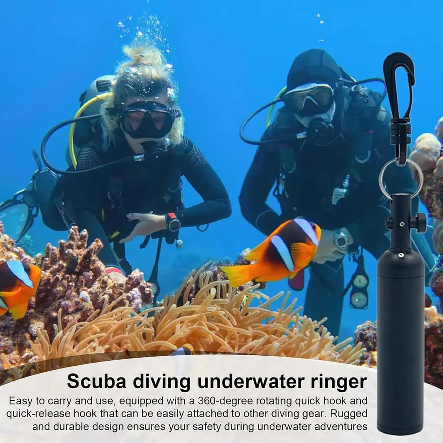 WYYHAA Scuba Diving Stick, Aluminum Alloy Diving Rattle, 360° Diving Pointer with Clip for Underwater Shaker Noise Maker Snorkeling