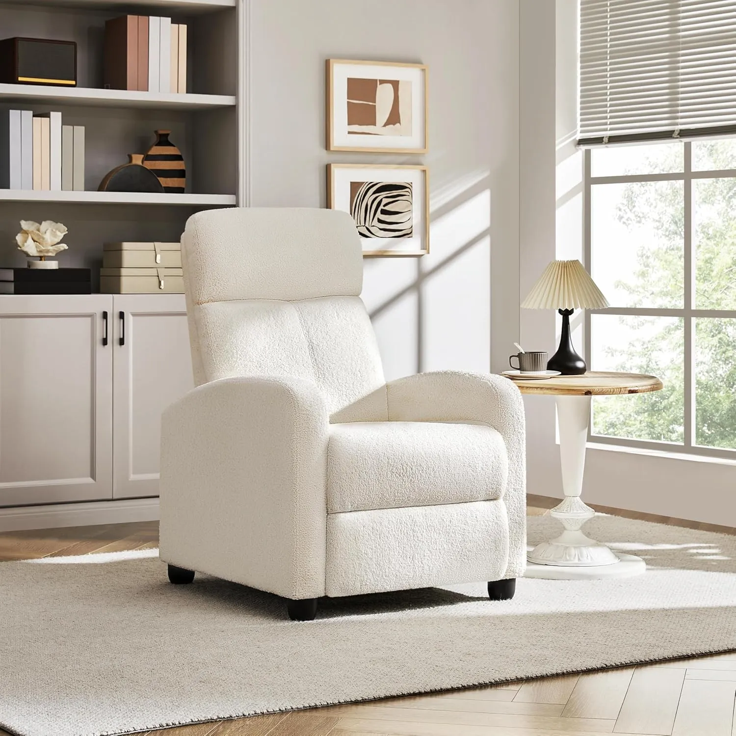 Yaheetech Fabric Recliner Chair Single Sofa Home Theater Seatting Adjustable Modern Single Reclining Chair for Living Room Bedroom Home Theater Ivory