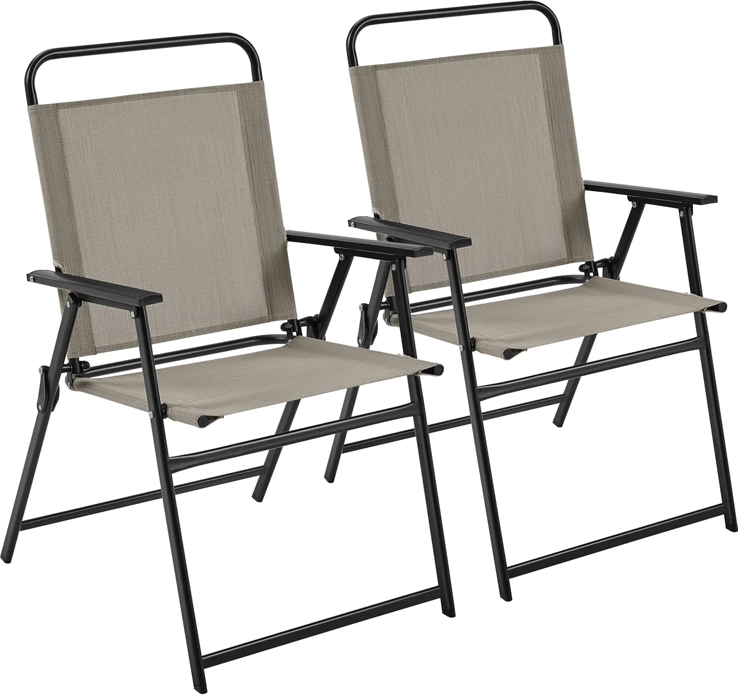 Yaheetech Outdoor Patio Chairs Set of 2, Folding Patio Chairs for Outside with Metal Frame, Armrests, Portable Dining Chairs for Camping, Lawn, Garden and Porch, Brown