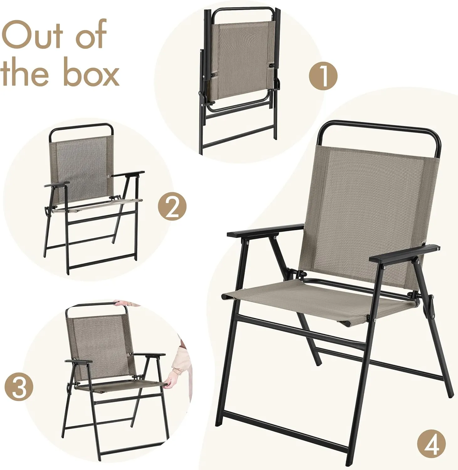Yaheetech Outdoor Patio Chairs Set of 2, Folding Patio Chairs for Outside with Metal Frame, Armrests, Portable Dining Chairs for Camping, Lawn, Garden and Porch, Brown