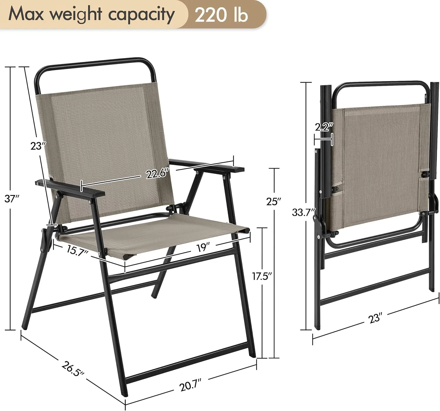 Yaheetech Outdoor Patio Chairs Set of 2, Folding Patio Chairs for Outside with Metal Frame, Armrests, Portable Dining Chairs for Camping, Lawn, Garden and Porch, Brown