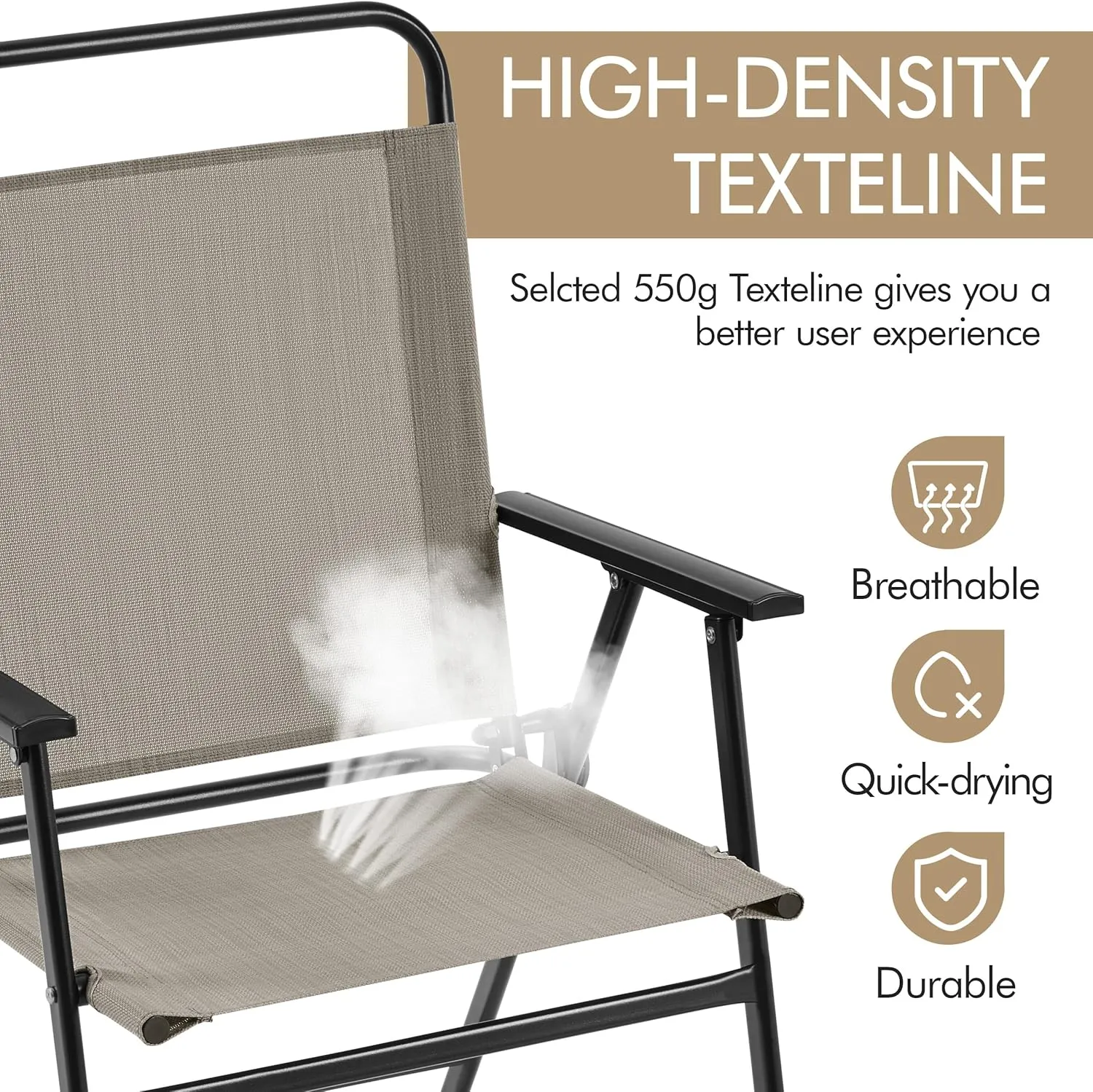 Yaheetech Outdoor Patio Chairs Set of 2, Folding Patio Chairs for Outside with Metal Frame, Armrests, Portable Dining Chairs for Camping, Lawn, Garden and Porch, Brown