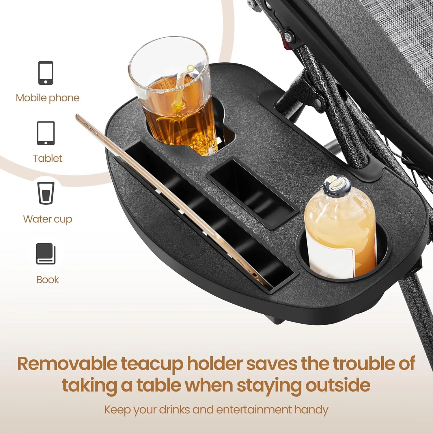 Yaheetech Outdoor Zero Gravity Chair Foldable Recliner Adjustable Patio Lounge w/Canopy Shade, Side Cup Holder Tray, Carry Strap for Garden Beach Lawn Deck Gray/1