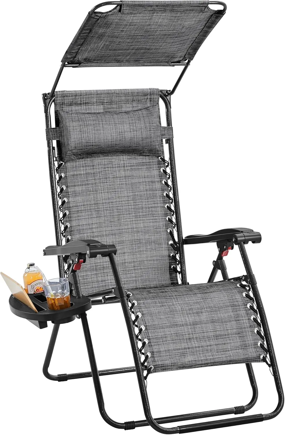 Yaheetech Outdoor Zero Gravity Chair Foldable Recliner Adjustable Patio Lounge w/Canopy Shade, Side Cup Holder Tray, Carry Strap for Garden Beach Lawn Deck Gray/1