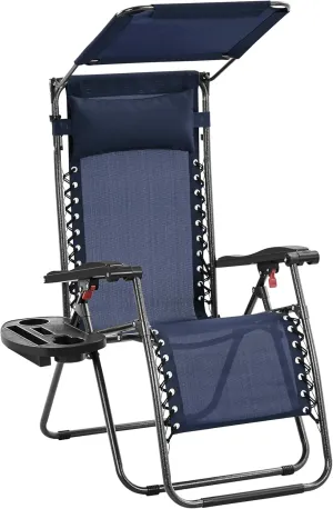 Yaheetech Outdoor Zero Gravity Chair Foldable Recliner Adjustable Patio Lounge w/Canopy Shade, Side Cup Holder Tray, Carry Strap for Garden Beach Lawn Deck Navy Blue/1