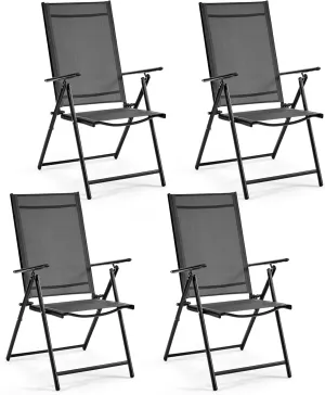 Yaheetech Patio Folding Dining Chairs Set of 4, Stackable Outdoor Lawn Chairs with 8 Adjustable Back Positions and Armrest for Garden, Lawn, Yard and Beach, Dark Gray