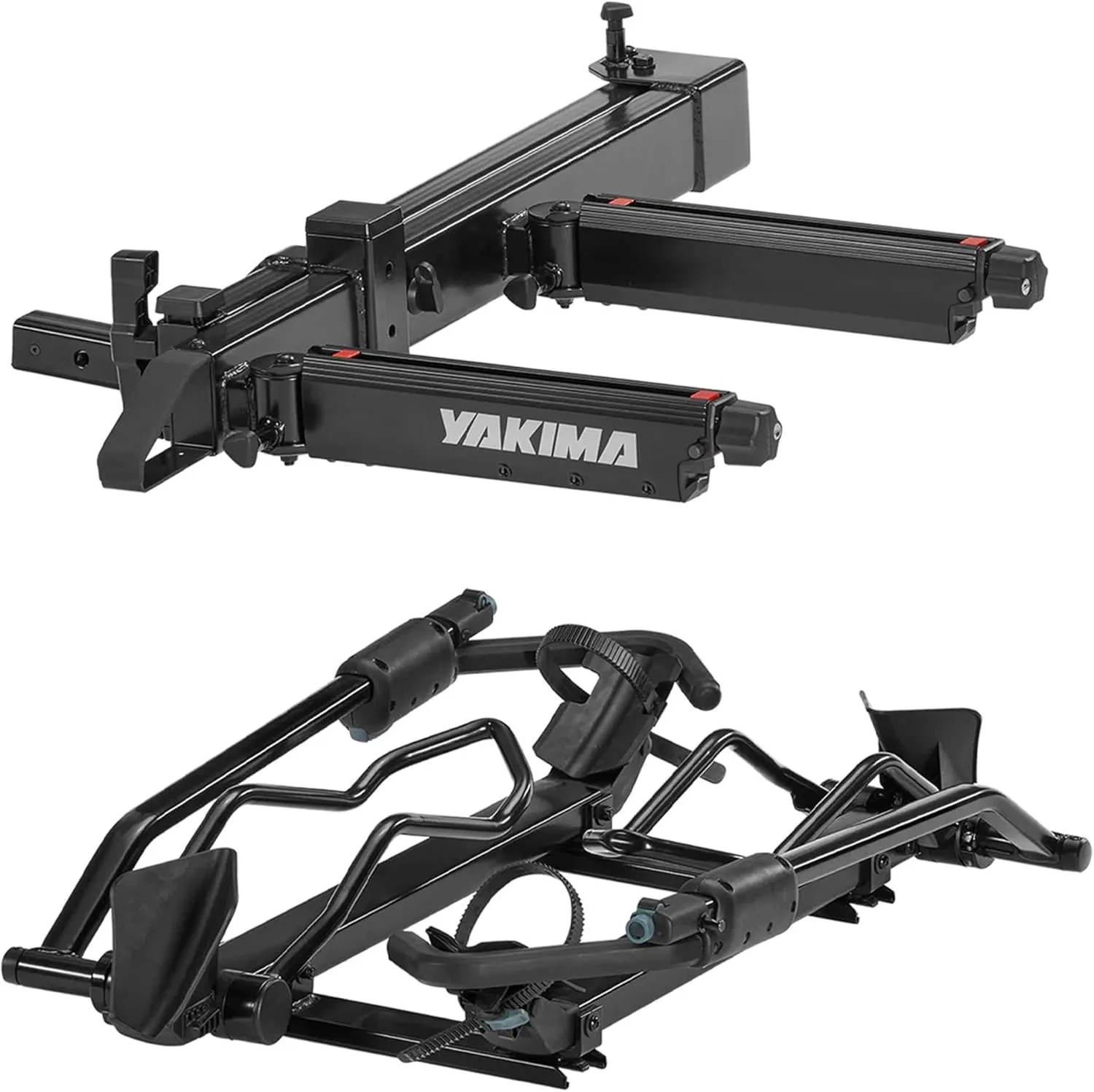 Yakima EXO SwingBase 2 Inch Hitch Base Rack Storage System with EXO DoubleUp 2 Bike Carrier for Trucks