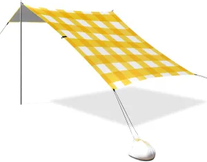 Yellow and White Buffalo Beach Tent Sun Shelter Set, UPF50  UV Protection 10.5 x 9.19 FT Camping Shade Canopy with Sandbags, Sand Anchors, Carrying Bag, and Others