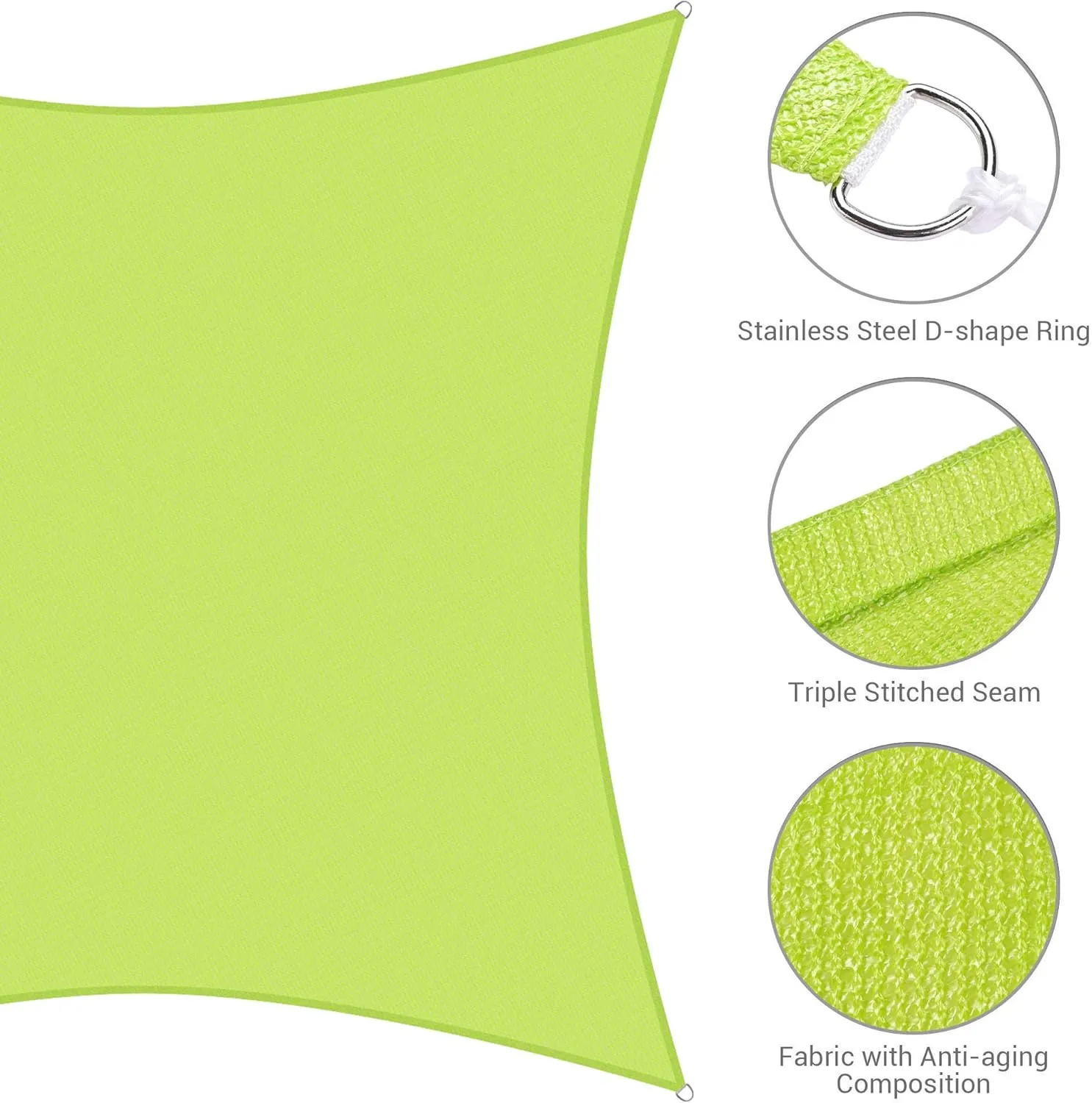 Yescom 1 Pack 18'x18' Square Sun Shade Sail Apple Green 97% UV Block Outdoor Patio Pool Garden Yard Lawn Carport Cover Net Awning Canopy