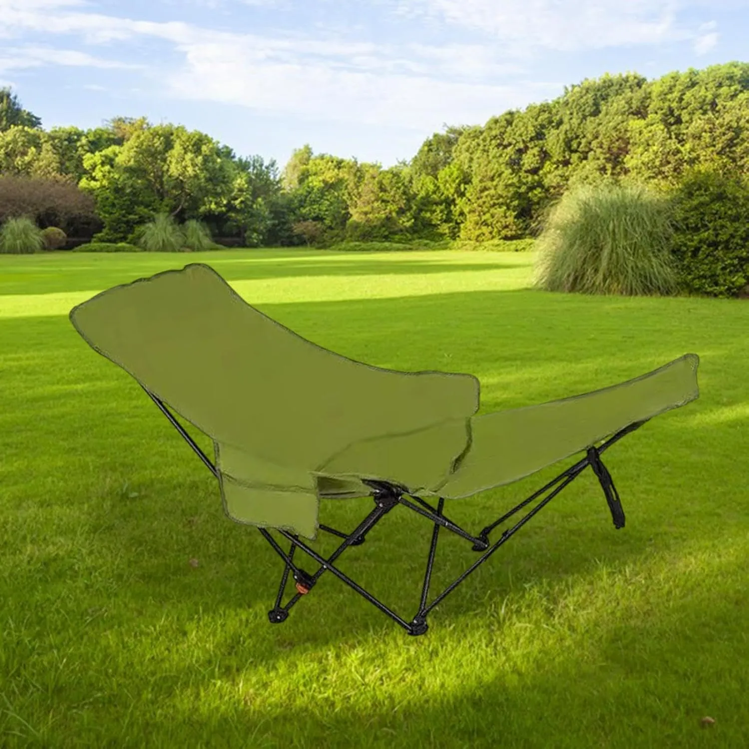 Yiju Folding Lounge Chair Recliner Stable Portable Heavy Duty Reclining Chair Lounger for Beach Garden Backpacking Travel Fishing, Green
