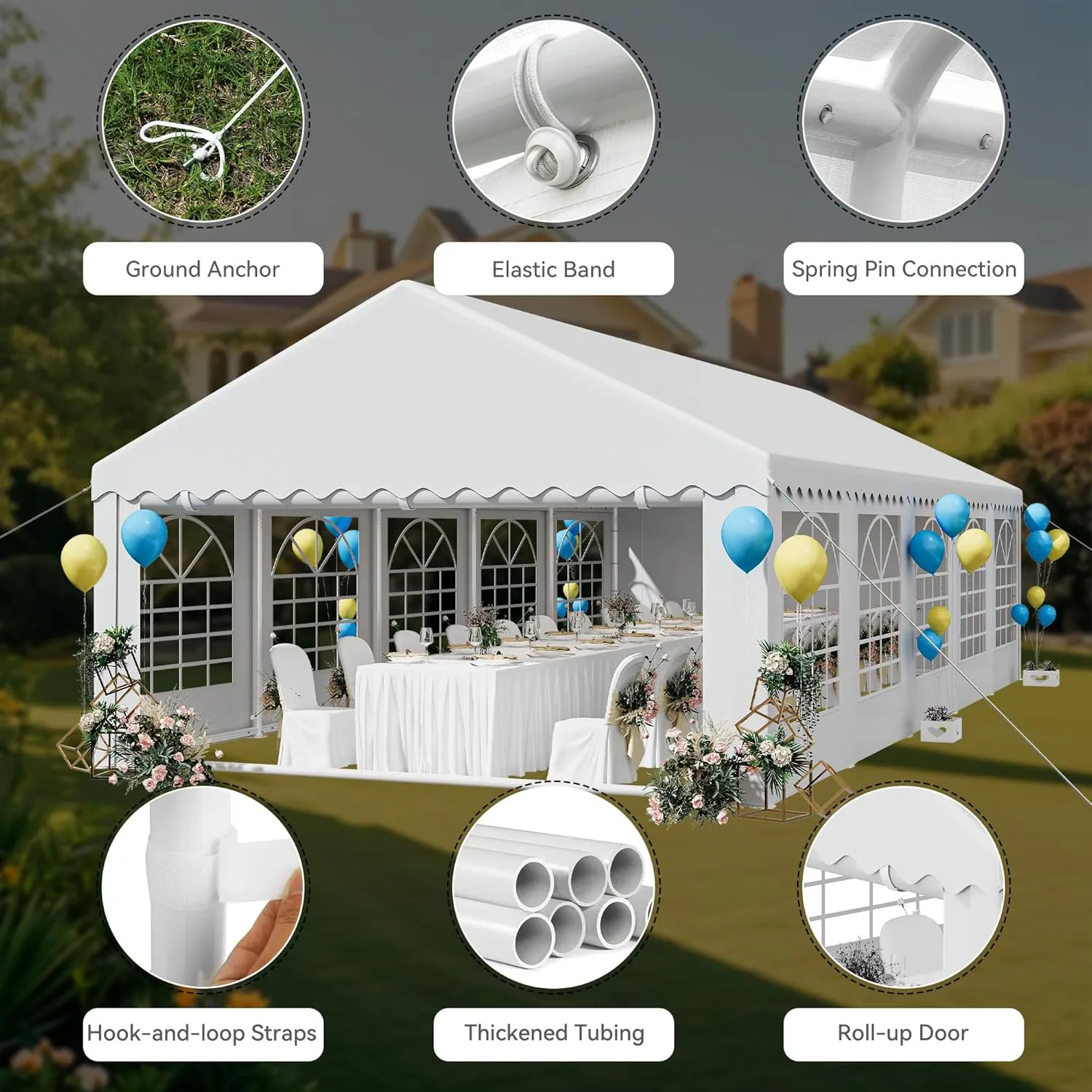 YITAHOME 16x32FT Heavy Duty Party Tent PVC Wedding Event Shelters White Upgraded Galvanized Ripple Canopy with Large Roof Removable Sidewalls & 3 Storage Bags 600D Oxford Commercial