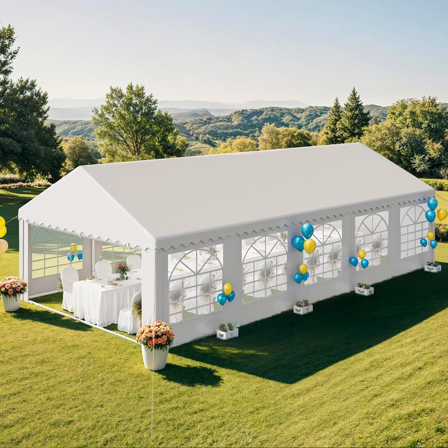YITAHOME 16x32FT Heavy Duty Party Tent PVC Wedding Event Shelters White Upgraded Galvanized Ripple Canopy with Large Roof Removable Sidewalls & 3 Storage Bags 600D Oxford Commercial
