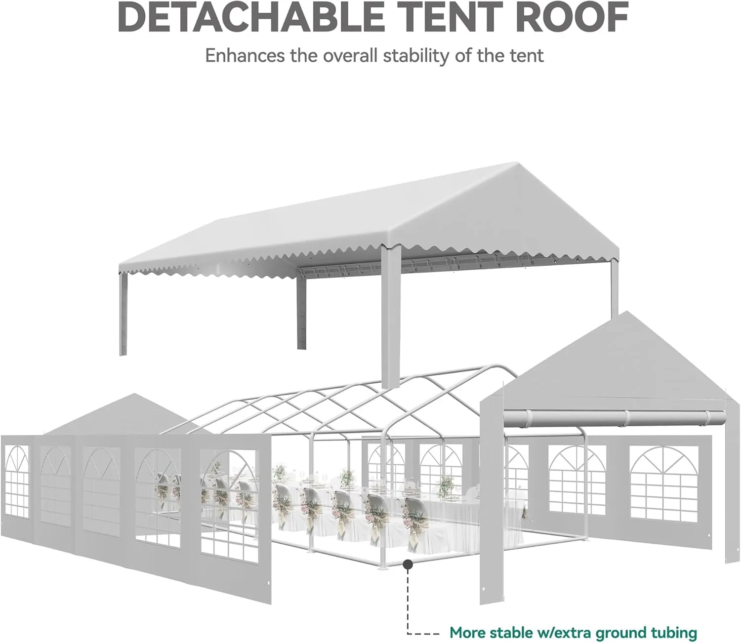 YITAHOME 16x32FT Heavy Duty Party Tent PVC Wedding Event Shelters White Upgraded Galvanized Ripple Canopy with Large Roof Removable Sidewalls & 3 Storage Bags 600D Oxford Commercial