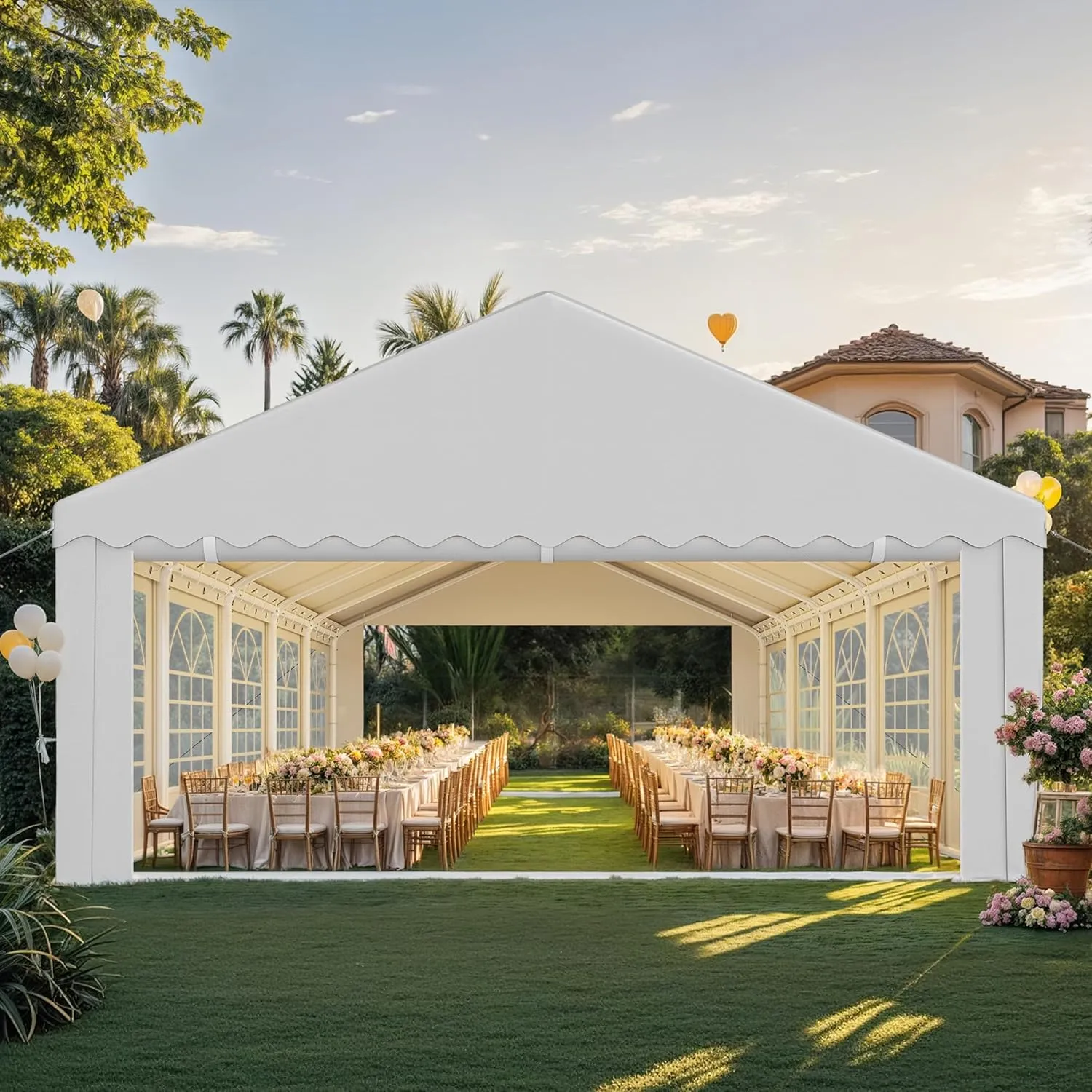 YITAHOME 16x32FT Heavy Duty Party Tent PVC Wedding Event Shelters White Upgraded Galvanized Ripple Canopy with Large Roof Removable Sidewalls & 3 Storage Bags 600D Oxford Commercial