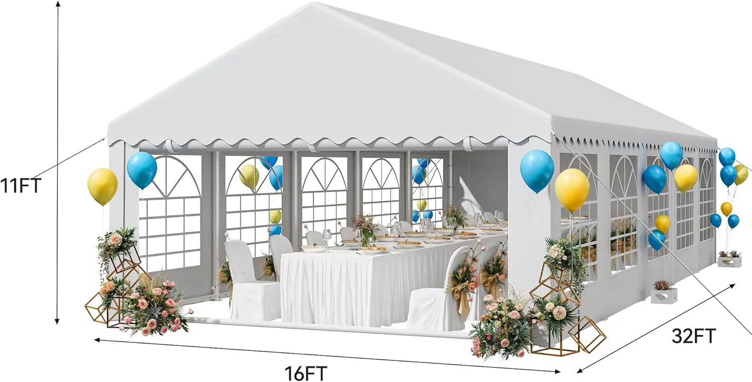 YITAHOME 16x32FT Heavy Duty Party Tent PVC Wedding Event Shelters White Upgraded Galvanized Ripple Canopy with Large Roof Removable Sidewalls & 3 Storage Bags 600D Oxford Commercial
