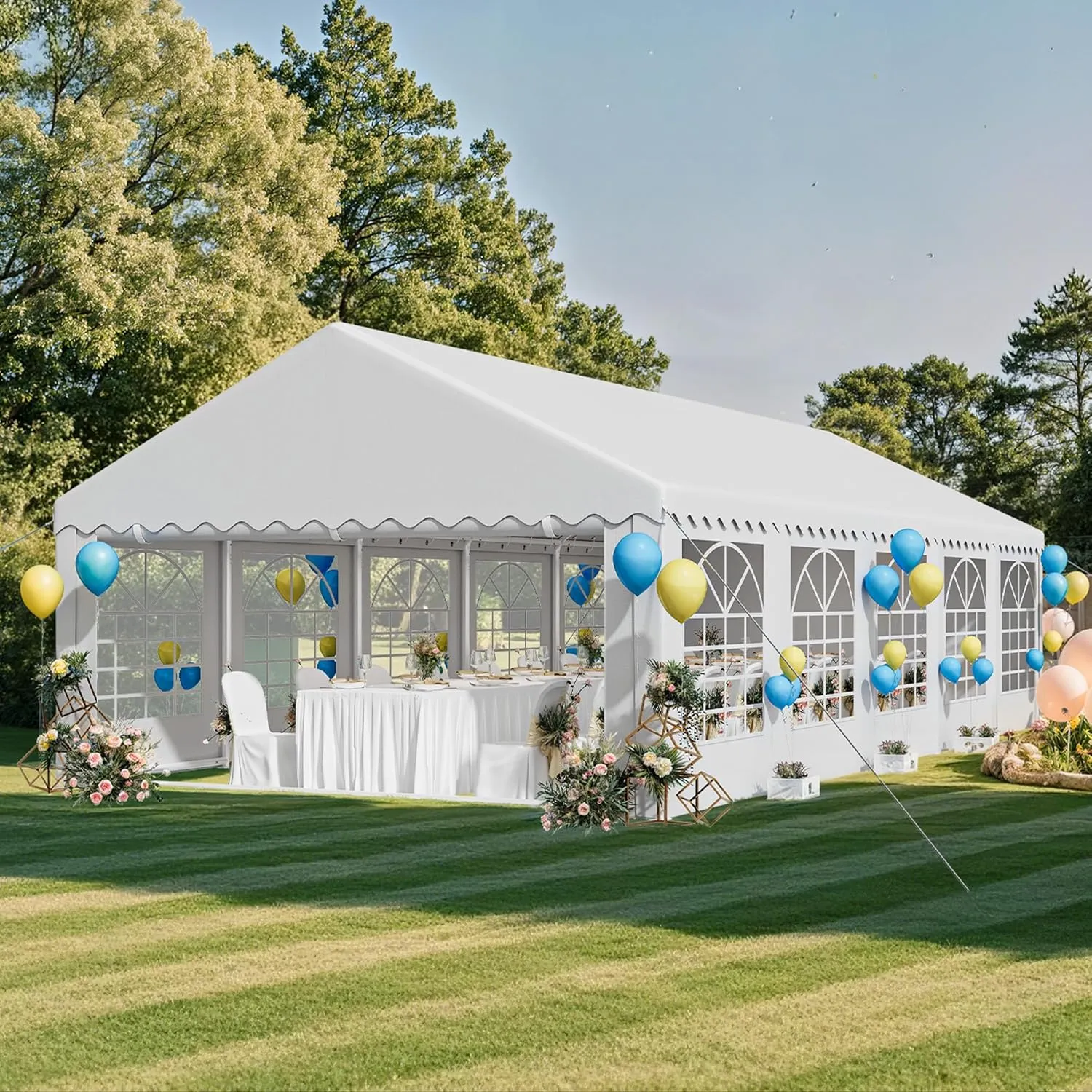 YITAHOME 16x32FT Heavy Duty Party Tent PVC Wedding Event Shelters White Upgraded Galvanized Ripple Canopy with Large Roof Removable Sidewalls & 3 Storage Bags 600D Oxford Commercial