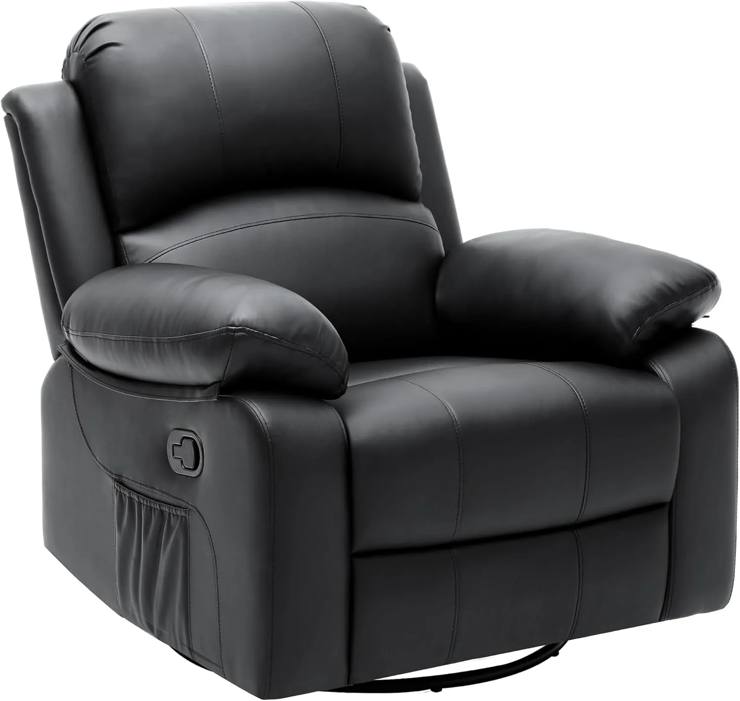 YITAHOME Oversized Rocker Recliner Chair with Heat and Massage, Lazy Boy Recliner with Overstuffed Armrest, Rocking Function and Side Pocket, Faux Leather Manual Reclining Chair for Living Room,Black2