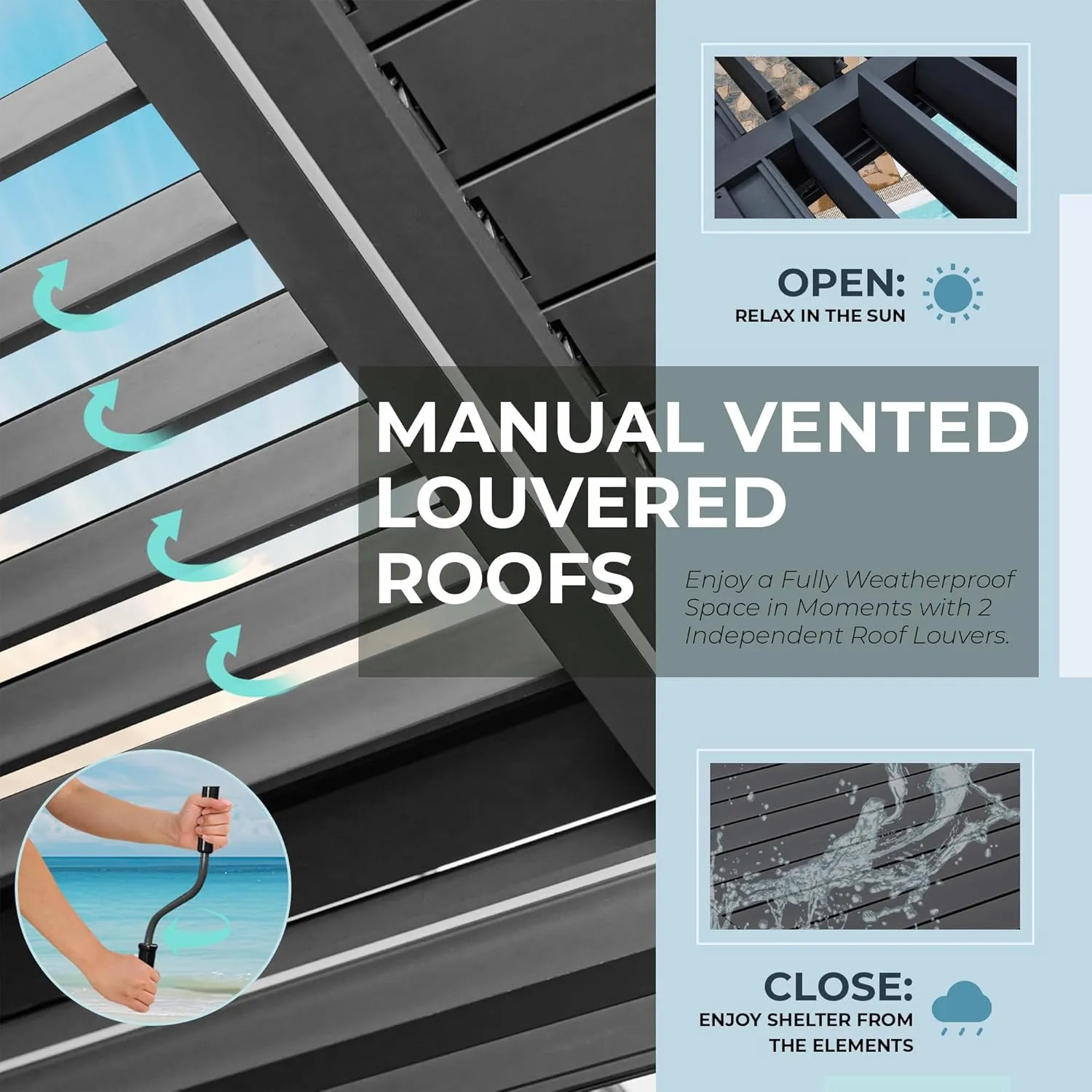 YOLENY Electric Louvered Pergola 10x20, Solar and Electric Powered, Integrated LED Lights and 6 Side Screens, Motorized Adjustable Rainproof Roof, All Aluminum Outdoor Shelter for Patio, Dark Gray