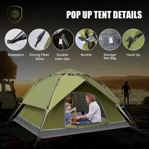 YUEWO Instant Popup Tents 2-3 Persons,Waterproof Windproof Tents for Camping,2 in 1 Easy Set Up Family Tent with Shelter,Rainfly, Outdoor Dome Tent for Travel,Hiking