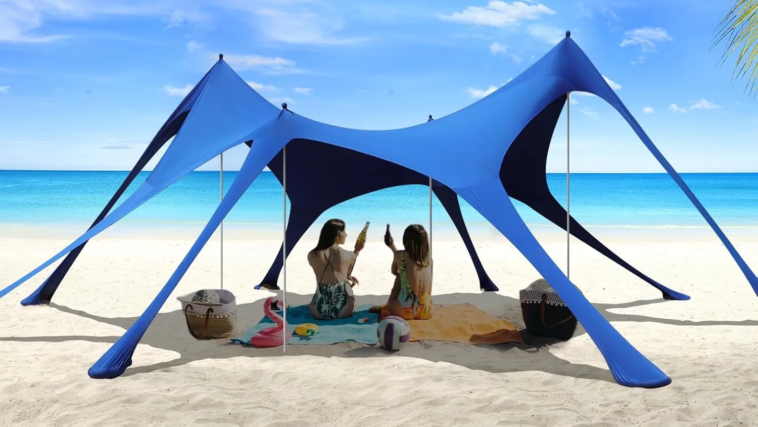 YUSING Beach Tent, 20 x 13ft Beach Canopy UPF50  UV Protection Tent Sun Shade with 8 Sandbags, Beach Tent Sun Shelter, 4 Stability Poles for Beach, Backyard,Picnics,Camping