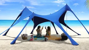 YUSING Beach Tent, 20 x 13ft Beach Canopy UPF50  UV Protection Tent Sun Shade with 8 Sandbags, Beach Tent Sun Shelter, 4 Stability Poles for Beach, Backyard,Picnics,Camping
