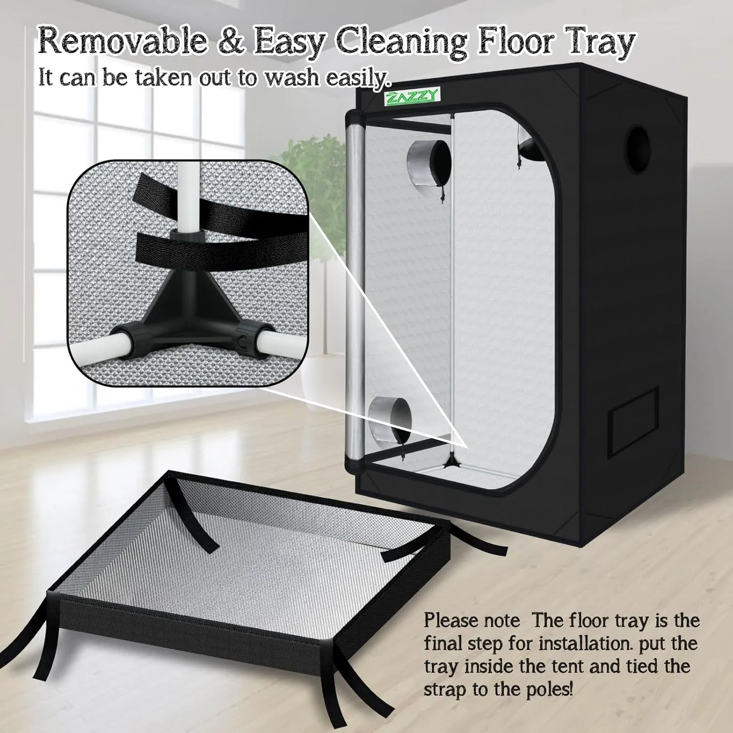 zazzy Grow Tent 3x3 FT, 36"x36"x72" Plant Tent Growing Tent High Reflective Mylar with Observation Window and Removable Floor Tray for Hydroponics Indoor Plant Growing