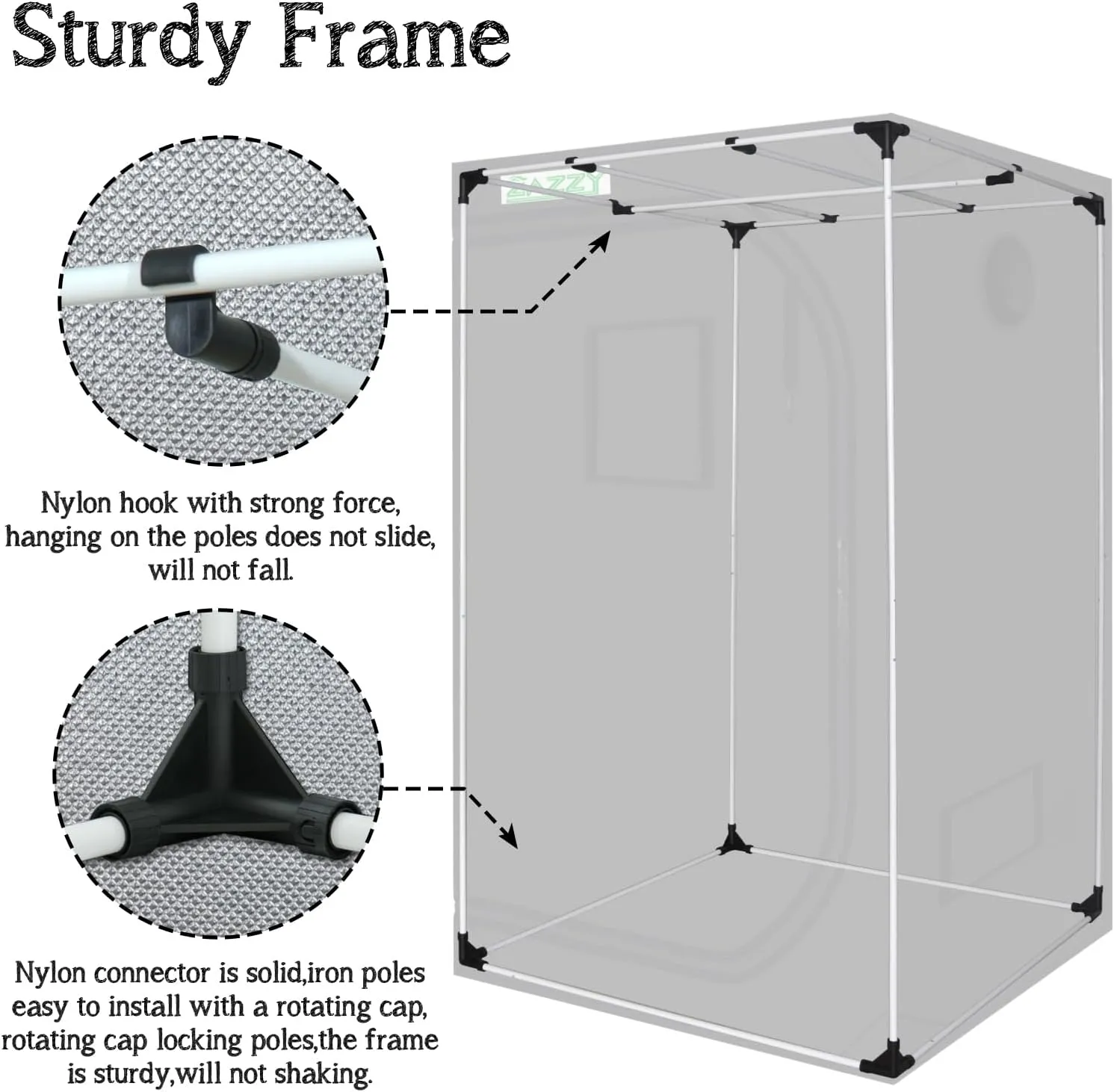 zazzy Grow Tent 3x3 FT, 36"x36"x72" Plant Tent Growing Tent High Reflective Mylar with Observation Window and Removable Floor Tray for Hydroponics Indoor Plant Growing
