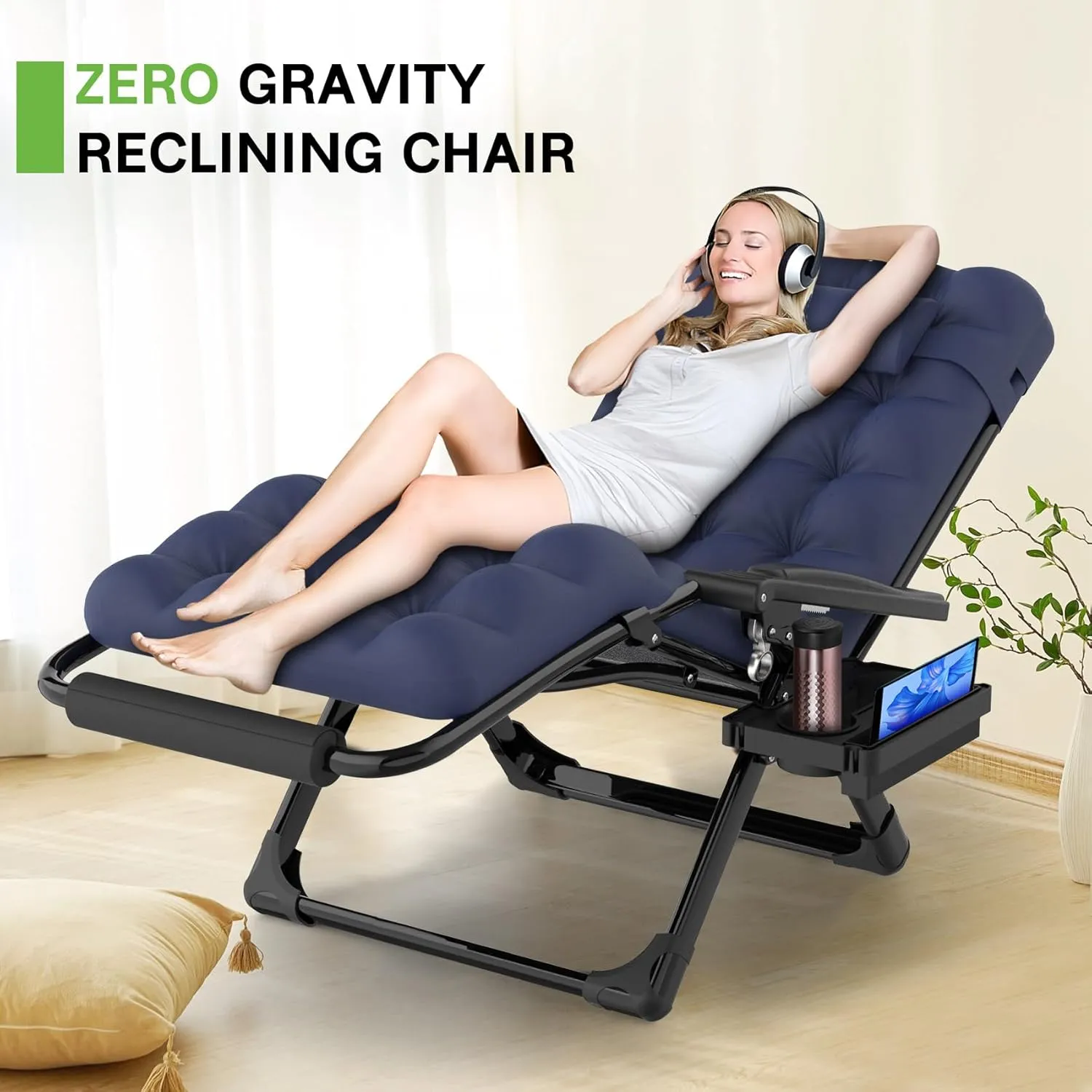 ZENPETIO 26In ZeroGravity Chair, Zero Gravity Recliner Lounge Chair for Indoor and Outdoor, Reclining Camping Chair for Lawn and Patio, Anti Gravity Chair w/Cushion, Cup Holder and Footrest, 440LBS