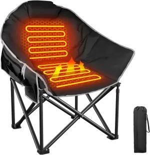 ZENPETIO Heated Camping Chair, Oversized Heated Chairs for Adults Outdoor Sports, Dual Heating Zones with 3 Levels, Portable Folding Heated Chair for Camp, Sports, Lawn (Battery NOT Included)