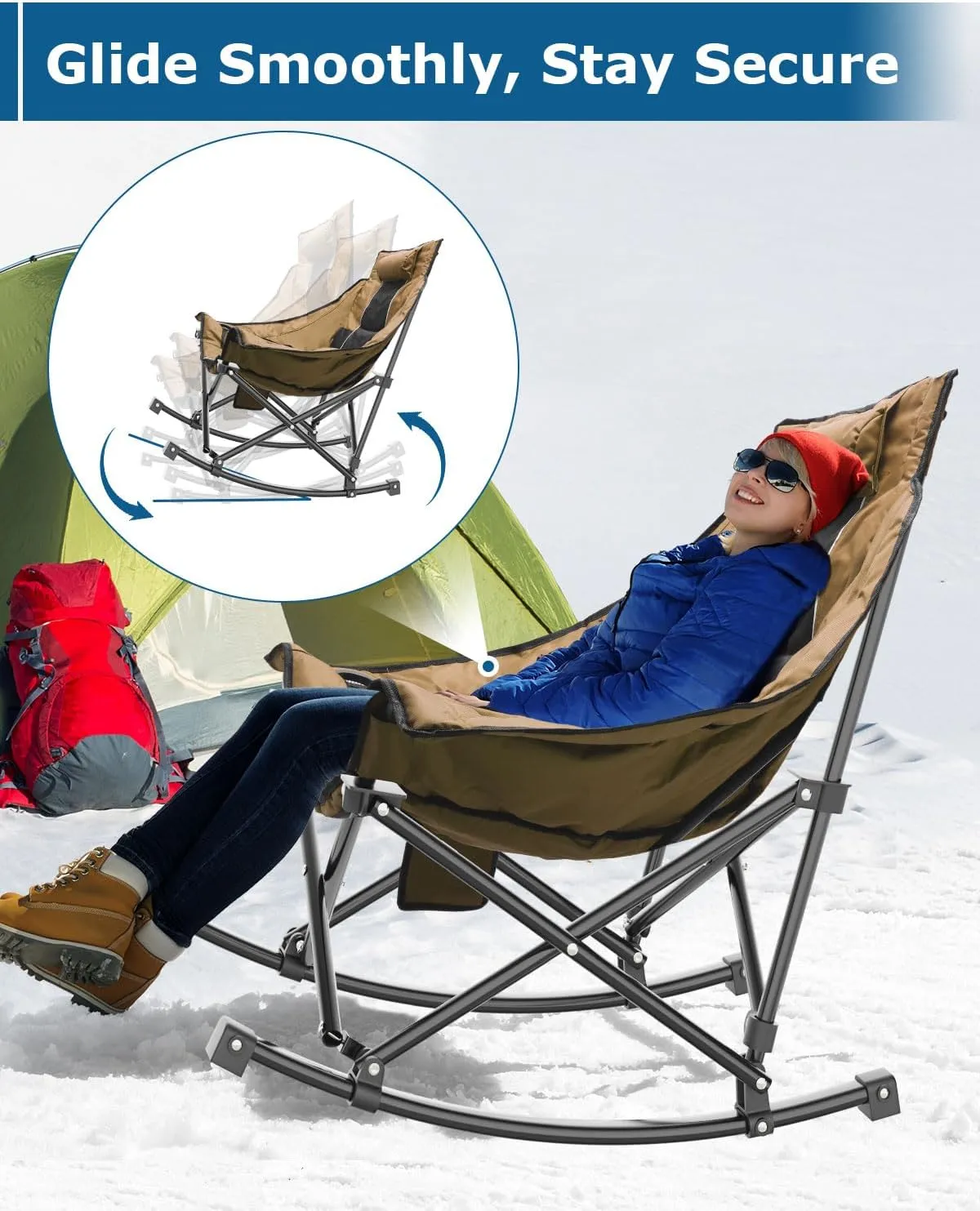 ZENPETIO Heated Camping Chair, Oversized Outdoor Rocking Chair with 20000mAh Power Bank, Portable Folding Heated Chair for Camp, Lawn, Sports, Winter Use