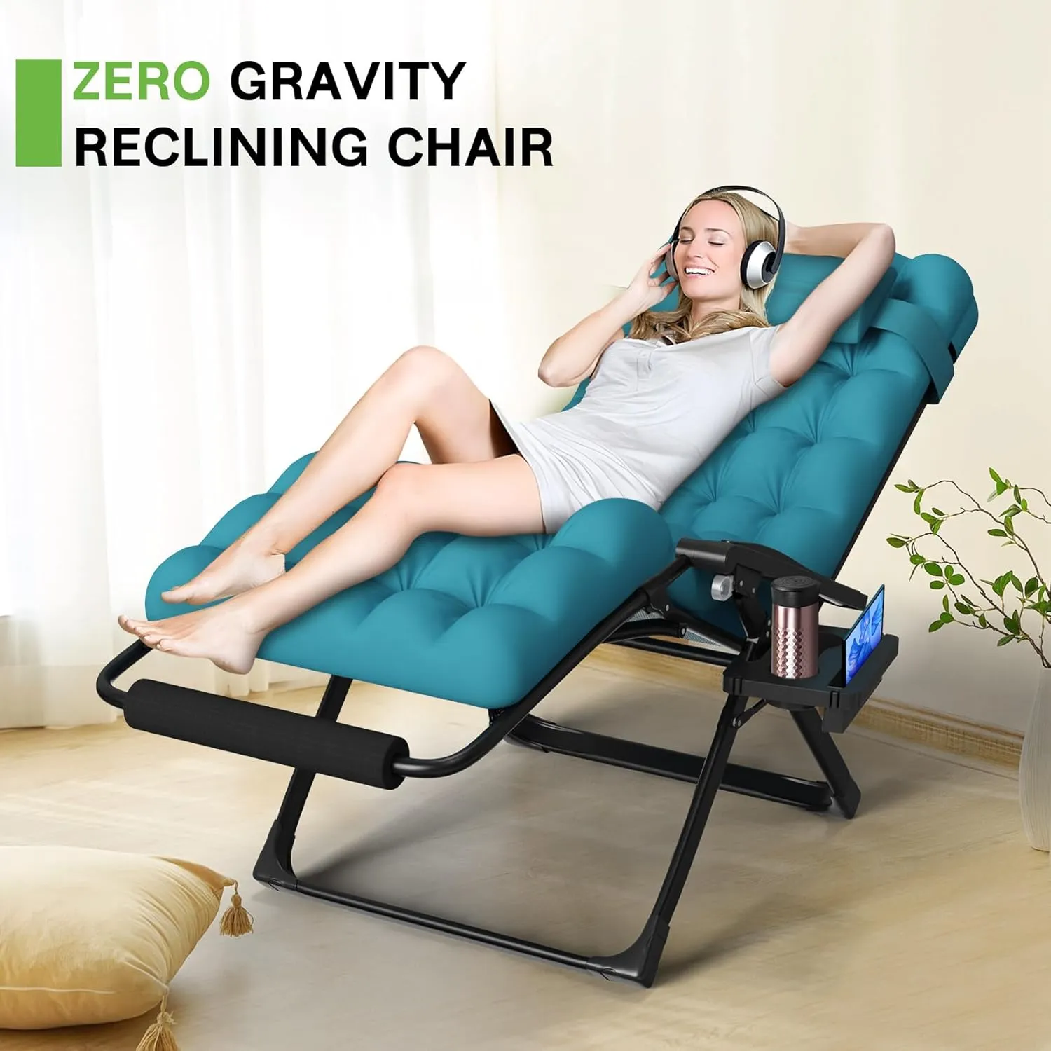 ZENPETIO Oversized Zero Gravity Chair, 33In XXL Zero Gravity Recliner Lounge Chair, Anti Gravity Chair for Indoor and Outdoor, Reclining Camping Chair for Lawn and Patio w/Cushion and Footrest, 500LBS