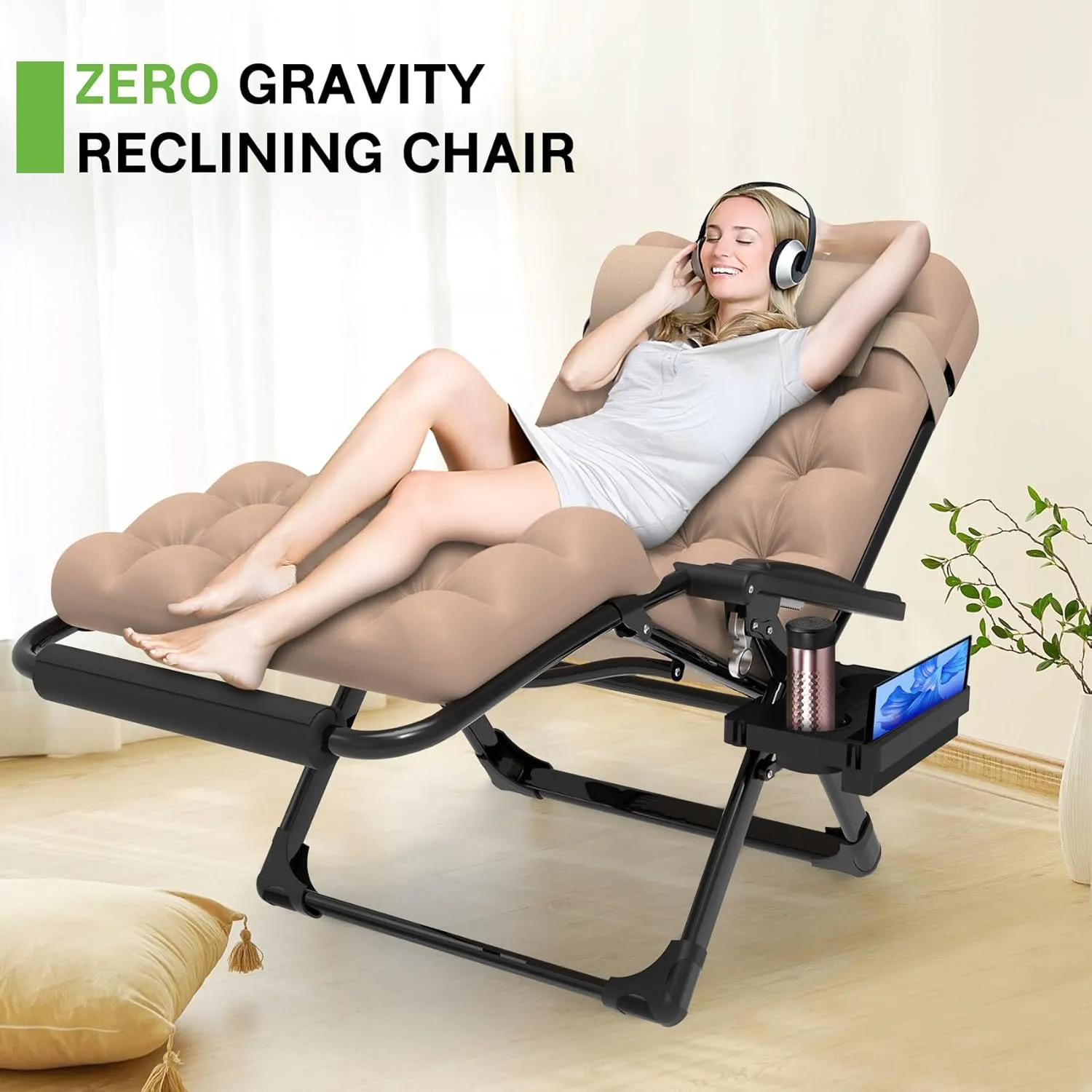 ZENPETIO Oversized Zero Gravity Chair, 33In XXL Zero Gravity Recliner Lounge Chair, Anti Gravity Chair for Indoor and Outdoor, Reclining Camping Chair for Lawn and Patio w/Cushion and Footrest, 500LBS