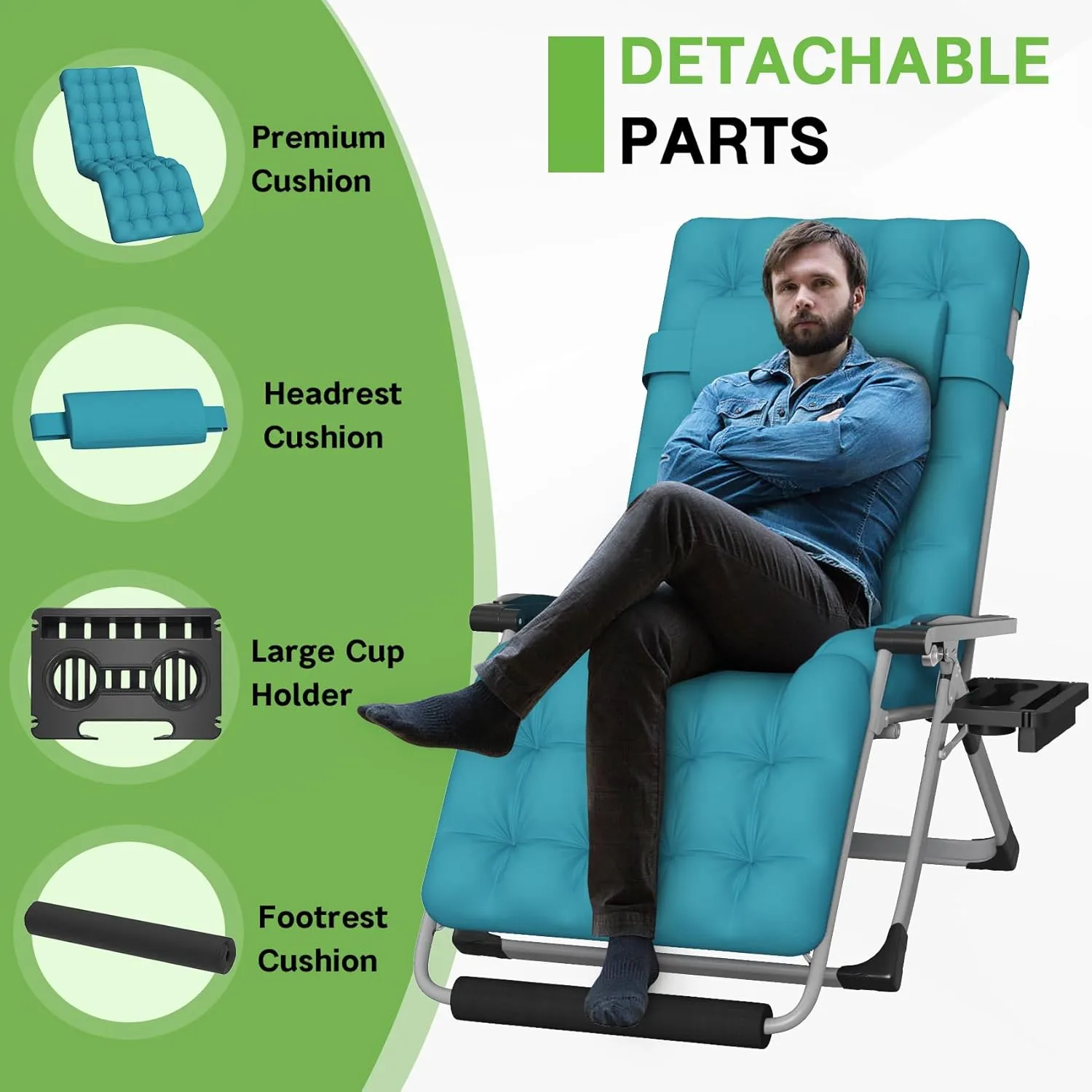 ZENPETIO Oversized Zero Gravity Chair, 33In XXL Zero Gravity Recliner Lounge Chair, Anti Gravity Chair for Indoor and Outdoor, Reclining Camping Chair for Lawn and Patio w/Cushion and Footrest, 500LBS