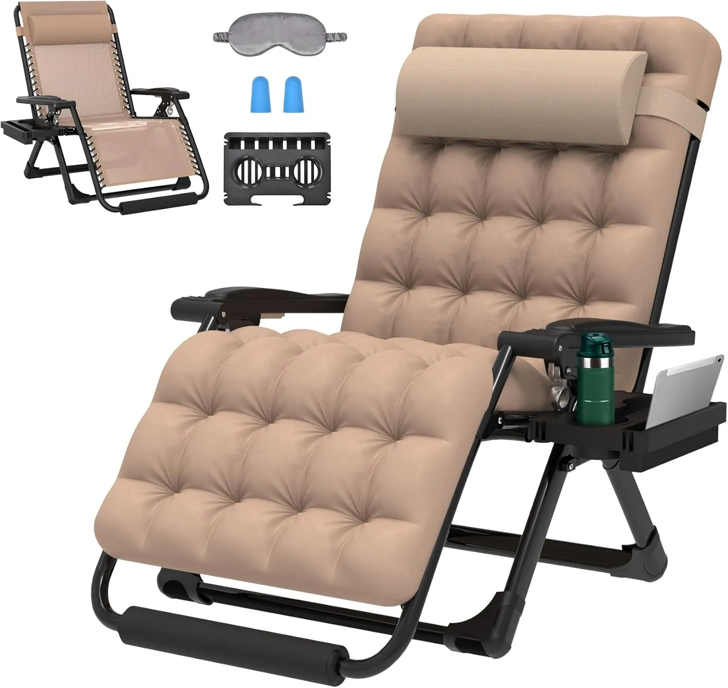 ZENPETIO Oversized Zero Gravity Chair, 33In XXL Zero Gravity Recliner Lounge Chair, Anti Gravity Chair for Indoor and Outdoor, Reclining Camping Chair for Lawn and Patio w/Cushion and Footrest, 500LBS