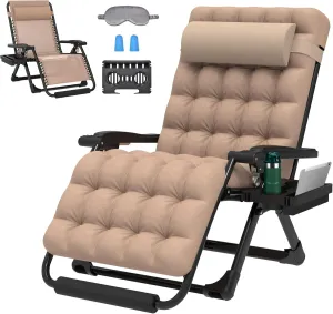 ZENPETIO Oversized Zero Gravity Chair, 33In XXL Zero Gravity Recliner Lounge Chair, Anti Gravity Chair for Indoor and Outdoor, Reclining Camping Chair for Lawn and Patio w/Cushion and Footrest, 500LBS