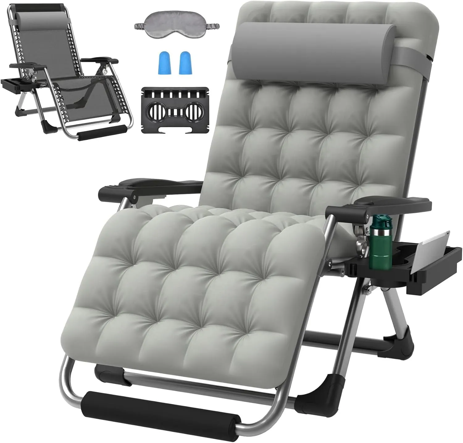 ZENPETIO Oversized Zero Gravity Chair, 33In XXL Zero Gravity Recliner Lounge Chair, Anti Gravity Chair for Indoor and Outdoor, Reclining Camping Chair for Lawn and Patio w/Cushion and Footrest, 500LBS