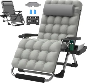 ZENPETIO Oversized Zero Gravity Chair, 33In XXL Zero Gravity Recliner Lounge Chair, Anti Gravity Chair for Indoor and Outdoor, Reclining Camping Chair for Lawn and Patio w/Cushion and Footrest, 500LBS