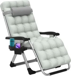 ZENPETIO Zero Gravity Lounge Chair, Foldable Outdoor Recliner with Detachable Cushion, Portable Anti Gravity Lounger for Camping, Patio, Poolside, Lawn - Grey