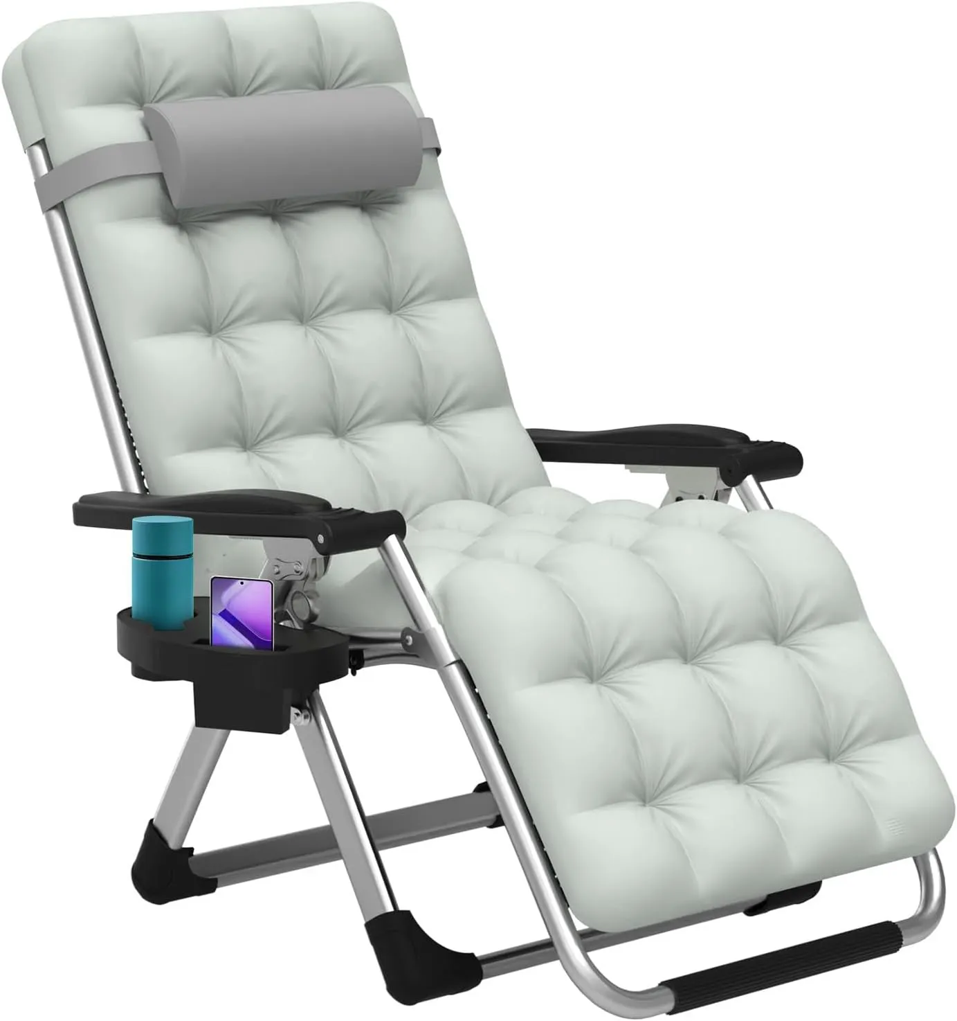 ZENPETIO Zero Gravity Lounge Chair, Foldable Outdoor Recliner with Detachable Cushion, Portable Anti Gravity Lounger for Camping, Patio, Poolside, Lawn - Grey