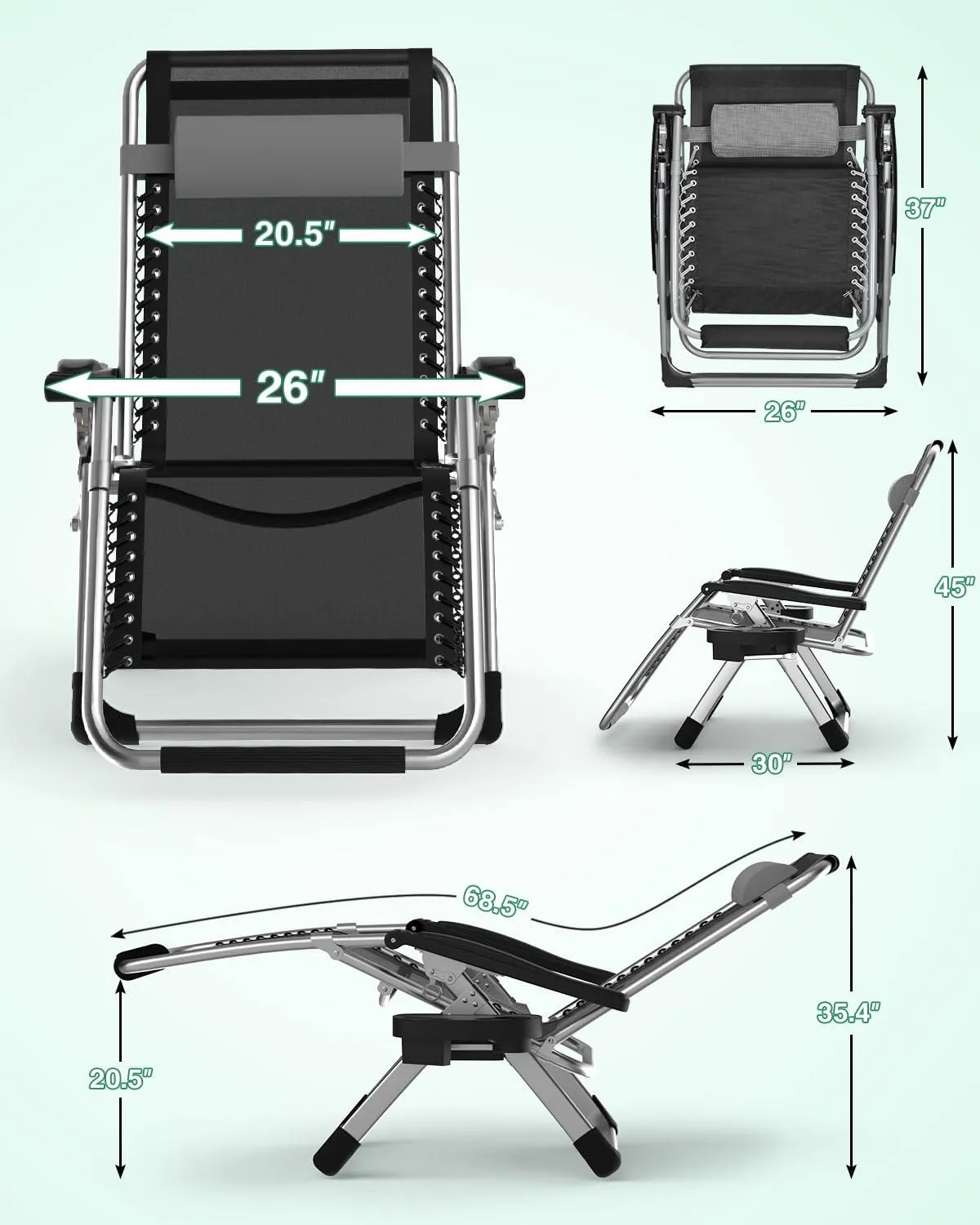 ZENPETIO Zero Gravity Lounge Chair, Foldable Outdoor Recliner with Detachable Cushion, Portable Anti Gravity Lounger for Camping, Patio, Poolside, Lawn - Grey