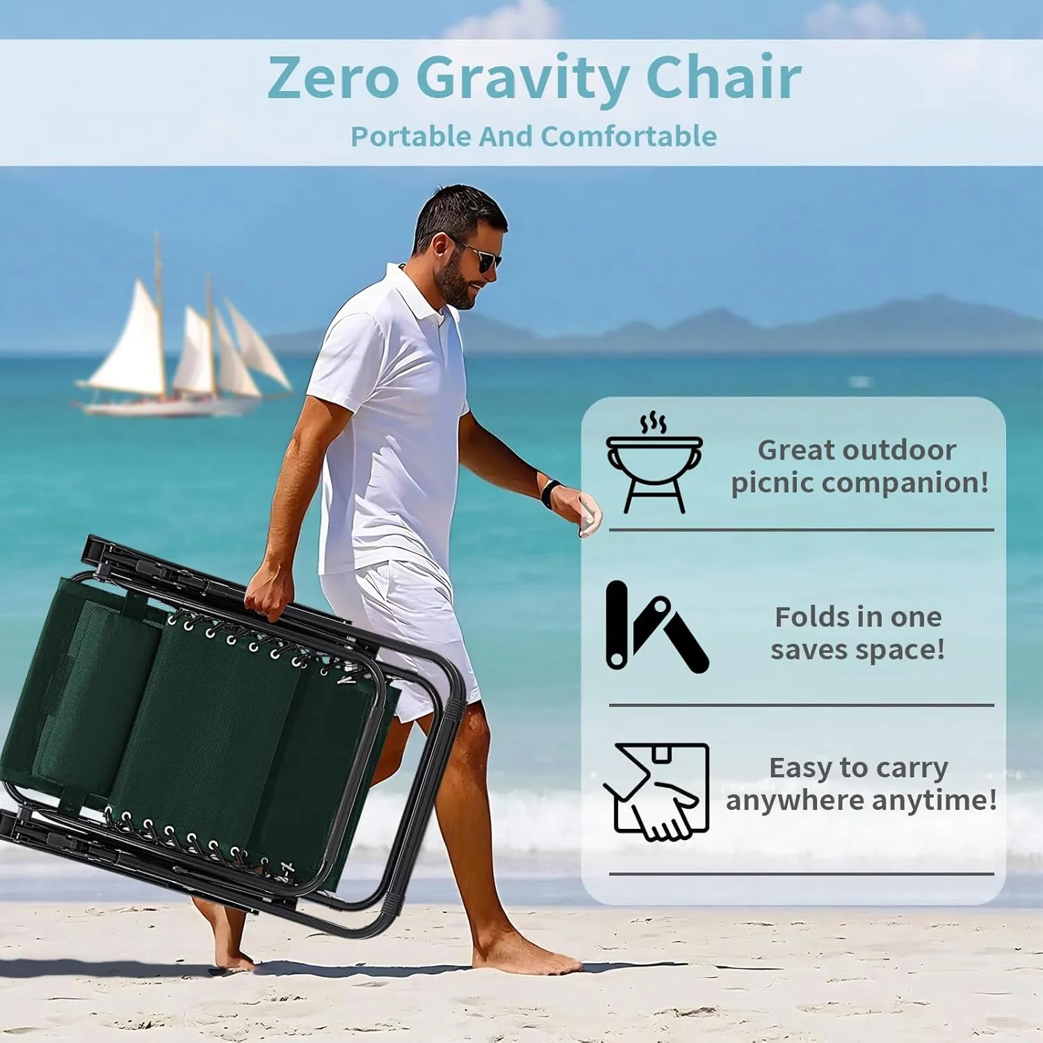 Zero Gravity Chairs Set of 2, 350lbs Capacity Folding Outdoor Patio Recliner with Adjustable Headrest & Cup Holder, Anti Gravity Chair for Backyard, Poolside & Lawn (Forest Green)