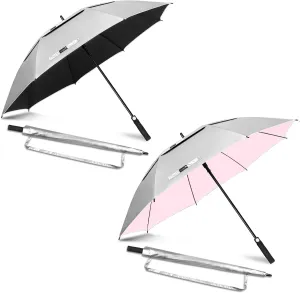 ZOMAKE 54" Large Golf Umbrella UV Protection - Double Canopy Vented Golf Umbrellas Oversize for Rain Windproof Automatic Sun Blocking Umbrella Golf Push Cart Umbrella XL for Men(Silver Black&Pink)