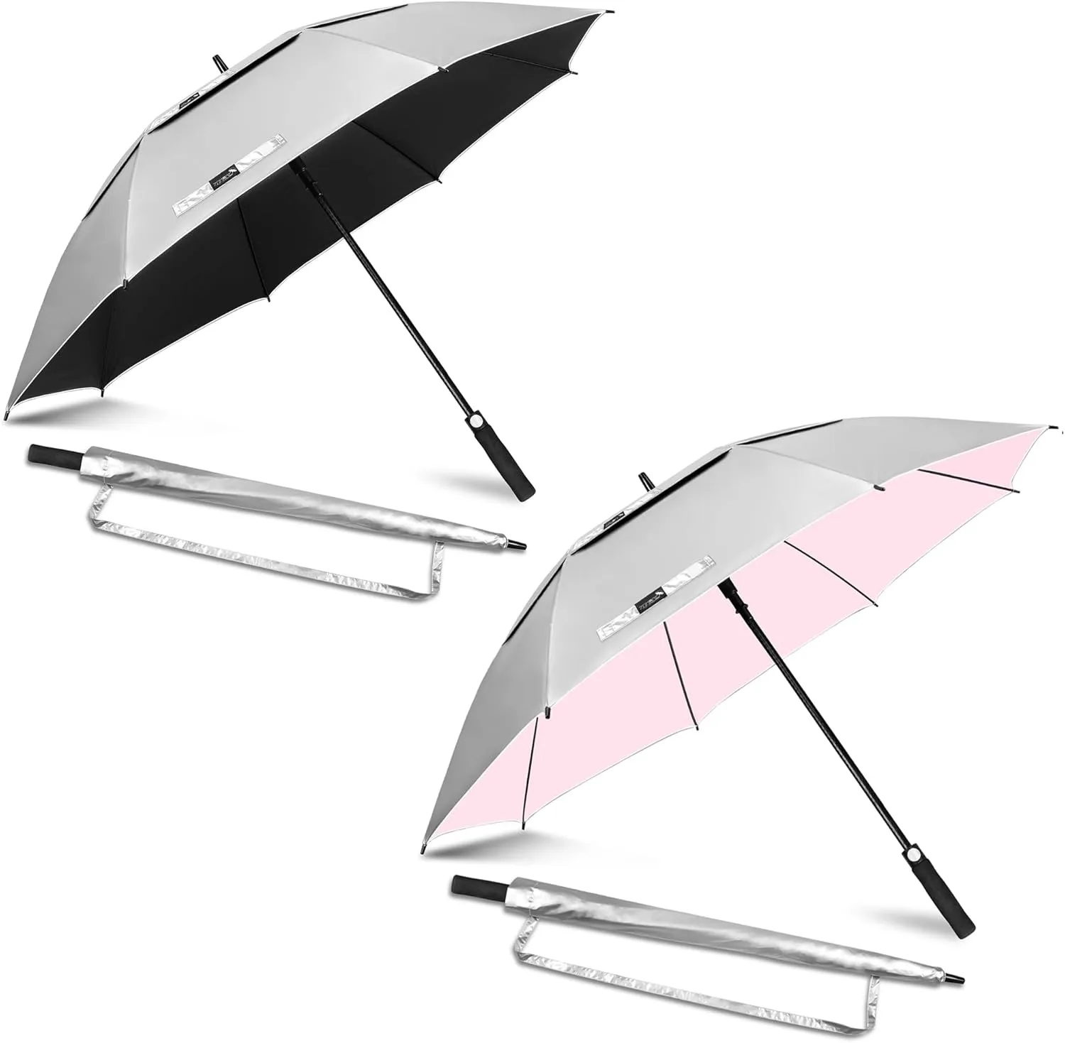 ZOMAKE 54" Large Golf Umbrella UV Protection - Double Canopy Vented Golf Umbrellas Oversize for Rain Windproof Automatic Sun Blocking Umbrella Golf Push Cart Umbrella XL for Men(Silver Black&Pink)