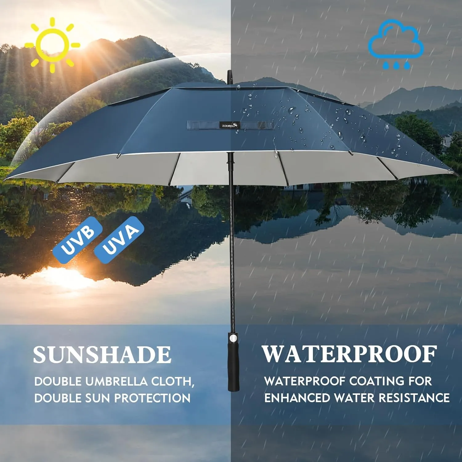 ZOMAKE 62/68" Windproof Golf Umbrella UV Protection, Automatic Oversize Golf Umbrellas Double Canopy Vented Sun Blocking Push Cart for Rain Sun